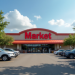 the parking lot of a supermarket